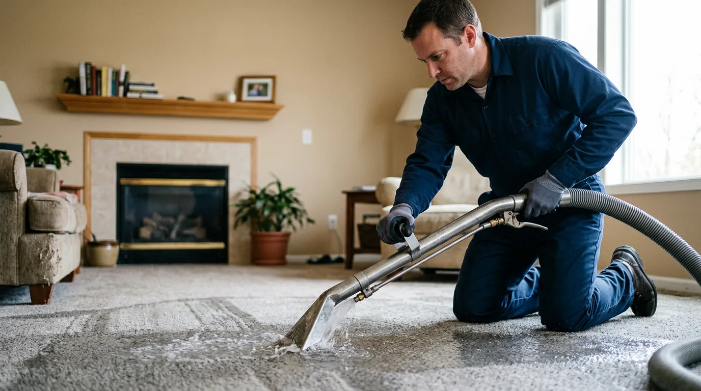 Water damage restoration technician working near Rozel, KS